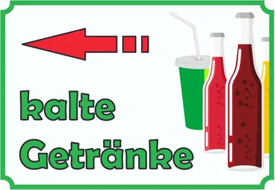 Produktbild von kalte Getränke Schild mit Pfeil links A6 Rückseite selbstklebend