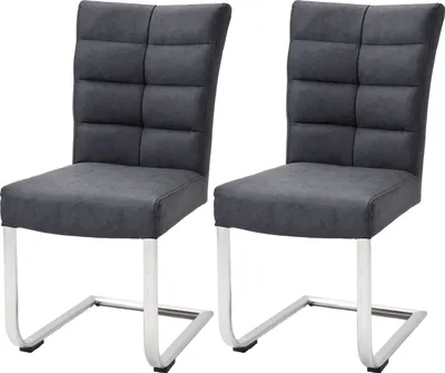 Produktbild von Schwingstühle >Muri< (2er Set), Moderner Esszimmerstuhl, 130 kg belastbar, Edelstahl gebürstet, Sitzbezug Anthrazit PolyurethanArgentina, B46xH96xT64 cm, inkl. Montageanleitung