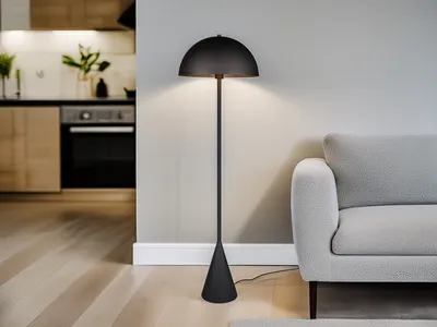 Produktbild von Kleine LED Stehlampe Schwarz, moderne Pilzlampe stehend fürs Wohnzimmer, H 130cm