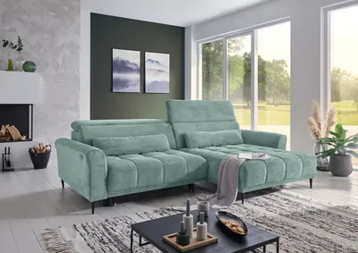 Produktbild von Wohnlandschaft >Wolve< Kopfteilverstellungen, 2 Kissen, Cord mint - 277x108x179cm (BxHxT)
