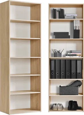 Zdjęcie produktu dla Regał mokebo® z drewna w kolorze brązowym „Der Bücherwurm”, regał na buty, regał drewniany, regał na dokumenty, regał stojący do salonu, biura, pokoju dziecięcego, duży regał ścienny, szerokość 60 cm, dąb Sonoma