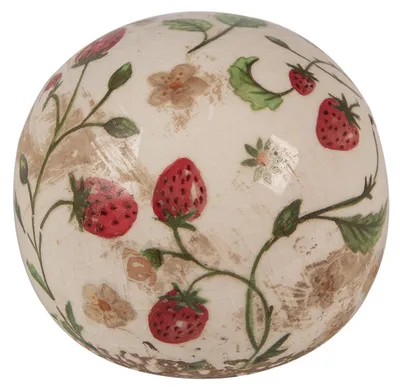Image de Clayre & Eef Décoration Boule Ø 10x10 cm Beige Rouge Céramique Fraise