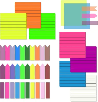 Productafbeelding van Transparante, zelfklevende notitieblokken, 350 vel, 3x7 cm, met lijntjes, in verschillende kleuren, geschikt voor kantoor en school