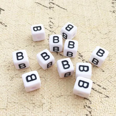 Image de Perles pour lettres, 30 pièces, 6x6 mm, blanc avec noir, carré, lettre B