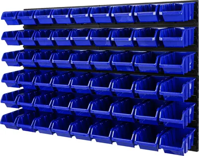 Obrázok produktu pre Sada stohovacích boxov 4x nástenný policový úložný systém 54 boxov 1152 mm x 780 mm