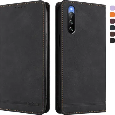 Image de Etui pour Sony Xperia 10 IV, étui rétro en cuirPolyuréthaneavec support et fentes pour cartes de crédit Noir