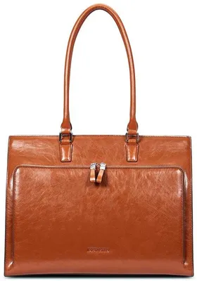 Produktbild von Laptoptasche für Damen, 15,6 Zoll, braunes Leder, Umhängetasche mit Griff