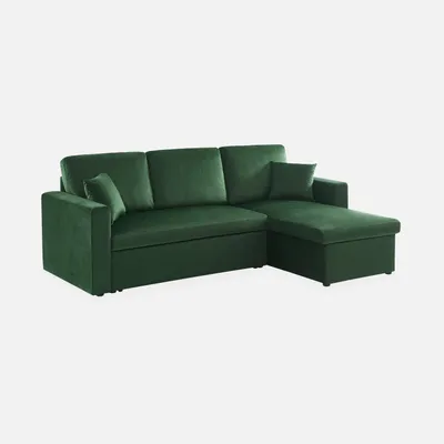 Produktbild von sweeek - 3-Sitzer Ecksofa mit Samtbezug und Schlaffunktion - Grün