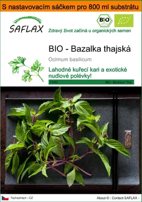 Obrázek produktu pro SAFLAX Garden in the bag - BIO - Bazalka thajská - Ocimum basilicum - 250 Semena - S pěstebním substrátem v praktickém samovztyčovacím sáčku