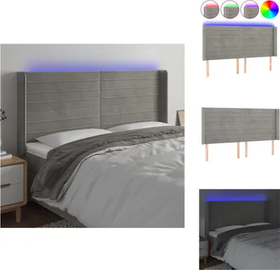 Produktbild von vidaXL LED Kopfteil Hellgrau 163x16x118/128 cm Samt -  Kopf- & Fußenden