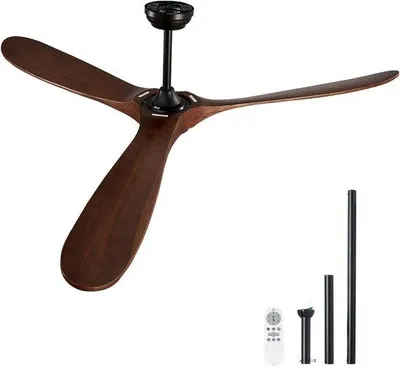 Image de Ventilateur de plafond de 72 pouces, sans éclairage, télécommande avec 6 vitesses, 3 pales en bois, moteur à courant continu réversible, design moderne, ventilateur d'extérieur encastrable pour chambre, salon et terrasse, usage intérieur/extérieur