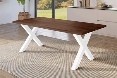 Produktbild von Esstisch Baumkante Holz-Optik Nussbaum 180 x 90 X-Gestell weiß JULIUS
