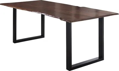 Produktbild von Esstisch 220x100 cm Lubin, Akazienholz nussbaumfarben, Massiver Esszimmertisch mit echter Baumkante, Baumkantentisch mit U-Gestell Schwarz, 26 mm Tischplatte