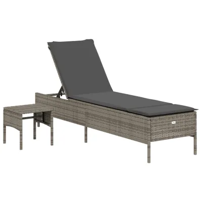 Immagine prodotto di Lettino Prendisole con Tavolo e Cuscino Grigio in Polyrattan