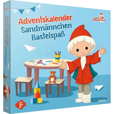 Image de FRANZIS 67360 - Calendrier de l'Avent "Sandmännchen", activité créative pour enfants à partir de 3 ans, comprenant 24 projets de bricolage et des histoires à lire jusqu'à Noël