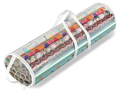 Produktbild von Transparente Aufbewahrungstasche mit großem Fassungsvermögen, wasserdicht, ideal als Organizer für Weihnachtspapier und Geschenkpapier zu Hause