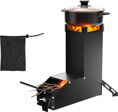 Obrázek produktu pro XMTECH Rocket Stove Vysoce výkonný raketový vařič, lehký, kompaktní, ideální pro venkovní vaření a mobilní vytápění, černý