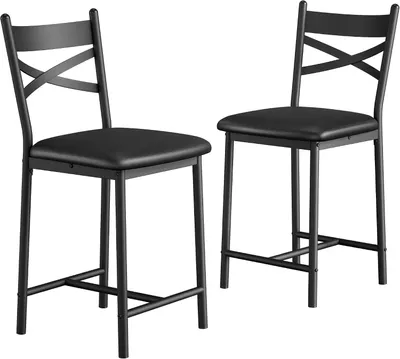 Produktbild von Barhocker 2er Set Sitzhöhe 56 cm Metall X Rückenlehne Barstuhl Küche schwarz