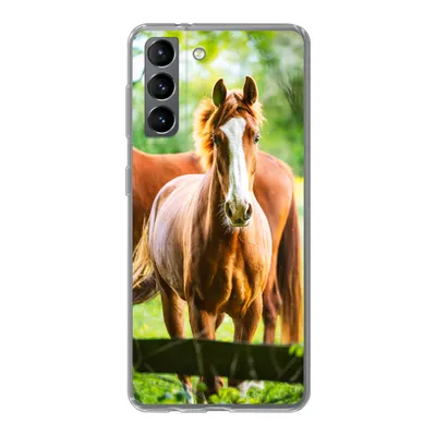 Produktbild von MuchoWow® Handyhülle Schutzhülle Hülle für Samsung Galaxy S21 Pferde - Licht - Wiese Silikon Softcase Handy Hülle - Softcase