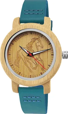 Produktbild von Holzwerk LIL TORI BLUE kleine Leder & Holz Uhr mit Pferd Motiv in türkis, blau