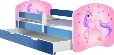 Produktbild von ACMA Jugendbett Kinderbett Junior-Bett Komplett-Set mit Matratze Lattenrost und Rausfallschutz Blau 17 Pony 180x80 + Bettkasten