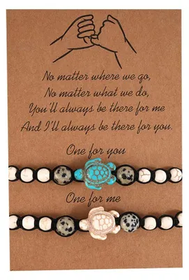 Productafbeelding van Carufin Boho armband, turkoois, turkoois kralen, handgemaakt, schildpadmotief, gevlochten wasdraad