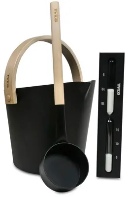 Produktbild von SET> Tylö Saunakübel, Kelle + Sanduhr Brilliant Black (3-tlg.)
