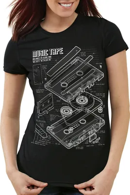 Produktbild von style3 Tape Blaupause Damen T-Shirt dj musikkassette turntable retro, Farbe:Schwarz, Größe:XL