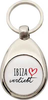 Produktbild von Huuraa Schlüsselanhänger Ibiza verliebt Metall Schlüsselring Einkaufswagenchip Geschenkidee