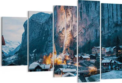 Produktbild von Bild auf Leinwand - Leinwandbild - 5 Teile - Lauterbrunnen Schweiz Tal - 150x100cm - Wand Bild - Wanddeko - Wandbilder - Leinwanddruck - Bilder - Wanddekoration - Leinwand bilder - EG150x100-4834