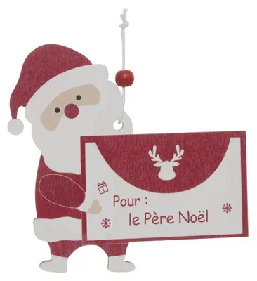 Produktbild von Weihnachtsbaumschmuck mit Buchstaben auf einem rot-weißen Holzständer