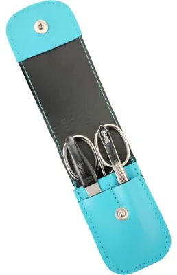 Produktbild von 3-teiliges Solingen Maniküre Set mit Leder Etui, Nagelschere, Feile, Pinzette, Germany Türkis