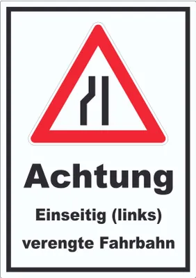 Produktbild von Aufkleber Achtung Verengte Fahrbahn links A7 (74x105mm)