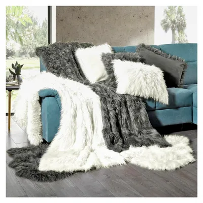 Produktbild von Flauschiger Läufer 60 x 90 cm weiß Hochflor Bettvorleger Schaffell-Imitat Kunstfell Flurteppich