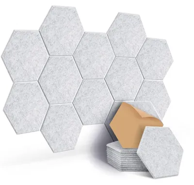 Produktbild von Schallabsorber Wandpaneel Akustikpaneel Selbstklebend - Sechseckig - Grau - 12 Stück - 30 x 26 x 0,9 cm