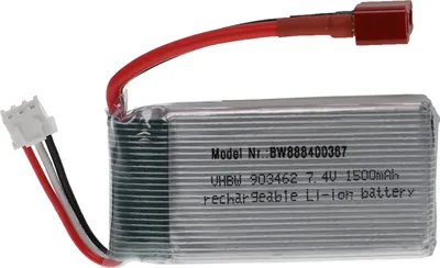 Produktbild von vhbw Akku kompatibel mit T-Stecker AWG16 für Modellbau z.B. Racing Car, Helikopter, Flugzeug (1500mAh, 7,4V, Li-Polymer, 68 x 34 x 18,5 mm)