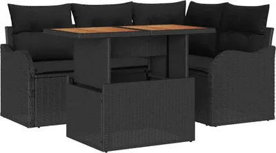 Immagine prodotto di vidaXL Set di divani da giardino con cuscini 5 pezzi in polirattan nero