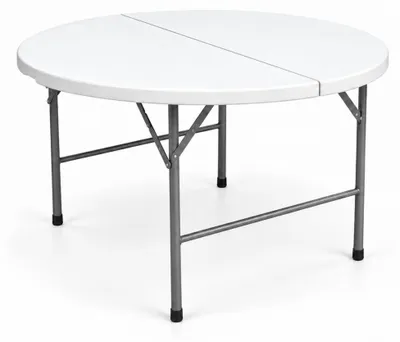 Produktbild von Runder Klapptisch Ø 122 cm – weiße HDPE-Platte, Stahlgestell, Tragkraft 200 kg, für 6–8 Personen