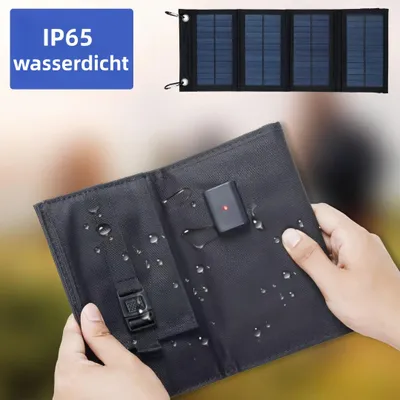 Produktbild von 20W Tragbares Solarpanel, Outdoor Camping Wandern USB Solarpanel, Klappbare Sonnenkollektoren, Wasserdicht Solar Power Ladegeraet（Schwarz）