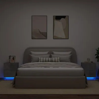 Produktbild von vidaXL Nachttische mit LED-Leuchten 2 Stk. Betongrau Holzwerkstoff