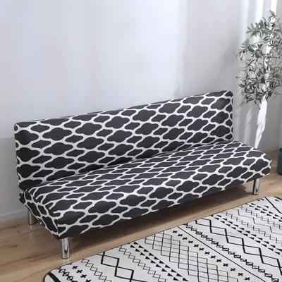 Produktbild von Klappsofabettbezug Einfarbiger Futon Armloser Schonbezug Polyester Elastischer Stoff All-Inclusive-Bezug - Schwarz