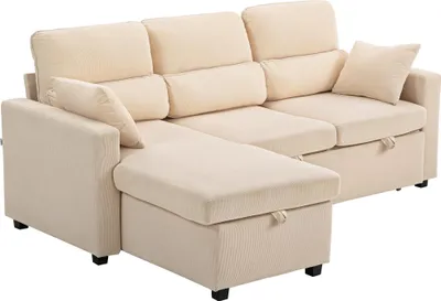 Produktbild von Bettsofa Verstellbar L-Form Gästesofa Bettfunktion Stauraum Kissen Beige