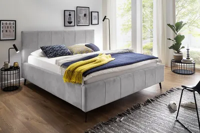 Produktbild von Polsterbett Doppelbett Bett Lizzano mit Stoffbezug Cloud 81 hellgrau-180 x 200 cm