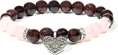 Produktbild von Armband Granat/Rosenquarz mit Herz – Packung mit 3 Stück – 8 mm