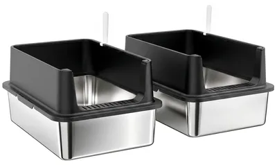 Produktbild von PawHut 2er-Set Katzenklo Edelstahl XL mit Hohem Rand Deckel 60x40x30cm