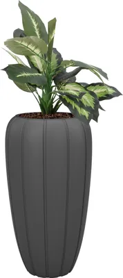 Produktbild von Blumentopf Blumenübertopf mit Einsatz Farbe Anthrazit Runde  40 cm H 75 cm Rille Oberfläche Matt Kunststoff Modern Glamour