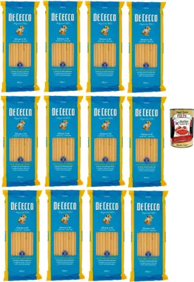 Produktbild von De Cecco Zitone No.19, Hartweizenpasta 12 x 500 g - Lange Röhren, Bronze-Drahtziehen, langsames Trocknen 36 h - 9 min backen (al dente 7 min) -  Italy + Italian Gourmet Polpa 400g