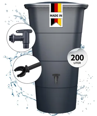 Produktbild von GARANTIA IBIZA Regentonne Komplett-Set eckig 200 Liter graphite grey inkl. Hahn und Fallrohranschluss