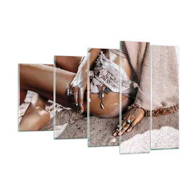 Produktbild von Bilder auf glas - 5 Teile - Sand Frau Schmuck - 150x100cm - Glasbilder - Wandbilder - Bilder - zum Aufhängen bereit - Wanddekoration aus Glas - Glas Bilder - Wandbild auf Glas - GEG150x100-4634