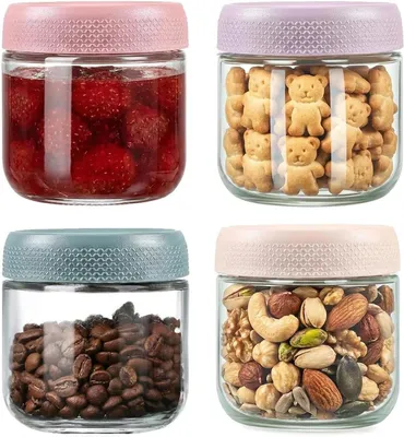Zdjęcie produktu dla Szklane pojemniki - zestaw pojemników do przechowywania - do przygotowywania posiłków - szczelne pokrywki - 4 sztuki, 300 ml - przezroczyste